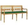 Batavia bench with green cushion solid teak wood 150 cm by vidaXL, garden benches - Ref: Foro24-3100831, Price: 233,63 €, Dis...