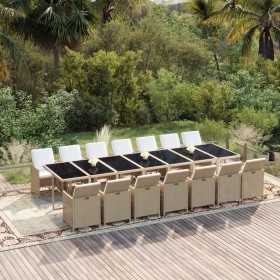 Set comedor de jardín 15 pzas con cojines ratán sintético beige de vidaXL, Conjuntos de jardín - Ref: Foro24-3095650, Precio:...