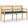 Banco Batavia con cojín azul madera maciza de teca 150 cm de vidaXL, Bancos de jardín - Ref: Foro24-3100851, Precio: 242,99 €...