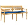 Banco Batavia con cojín azul madera maciza de teca 150 cm de vidaXL, Bancos de jardín - Ref: Foro24-3100851, Precio: 242,99 €...