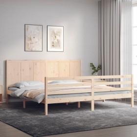 Bed frame with solid wood headboard 200x200 cm by vidaXL, Beds and slatted bases - Ref: Foro24-3194526, Price: 163,99 €, Disc...