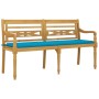 Banco Batavia con cojín azul madera maciza de teca 150 cm de vidaXL, Bancos de jardín - Ref: Foro24-3100830, Precio: 234,96 €...