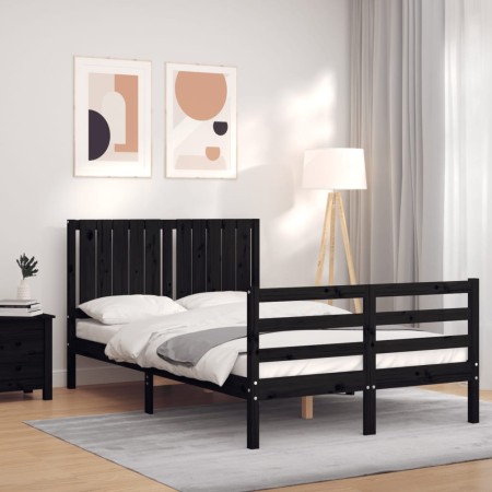 Bed frame with black solid wood headboard 120x200 cm by vidaXL, Beds and slatted bases - Ref: Foro24-3194765, Price: 165,85 €...