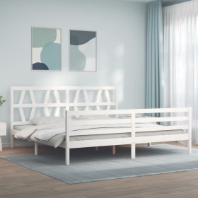 Weißer Massivholzbettrahmen mit Kopfteil 200x200 cm von vidaXL, Betten und Lattenroste - Ref: Foro24-3194397, Preis: 153,57 €...