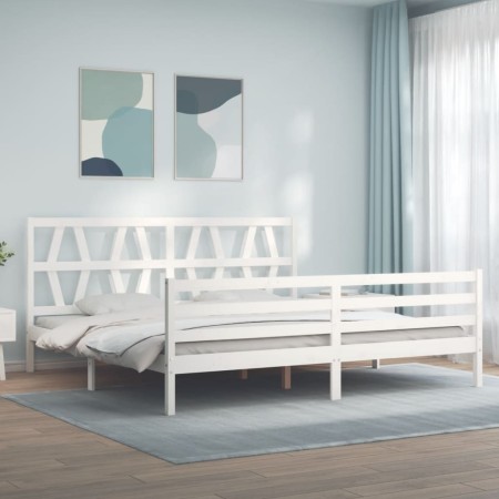 White solid wood bed frame with headboard 200x200 cm by vidaXL, Beds and slatted bases - Ref: Foro24-3194397, Price: 153,99 €...