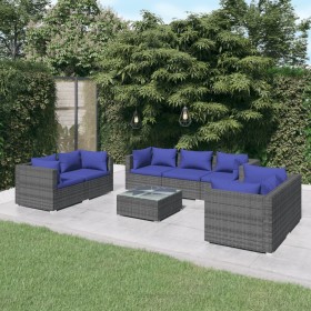 Gartensofa-Set 8-teilig und Kissen aus synthetischem Rattan grau von vidaXL, Gartensets - Ref: Foro24-3102278, Preis: 526,99 ...