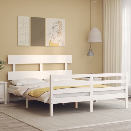 White solid wood bed frame with headboard 160x200 cm by vidaXL, Beds and slatted bases - Ref: Foro24-3195102, Price: 135,59 €...