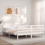 White solid wood bed frame with headboard 160x200 cm by vidaXL, Beds and slatted bases - Ref: Foro24-3195102, Price: 135,59 €...