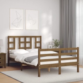 Double bed frame with honey brown wooden headboard by vidaXL, Beds and slatted bases - Ref: Foro24-3193894, Price: 151,99 €, ...