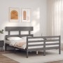 Gray solid wood bed frame with headboard 140x190 cm by vidaXL, Beds and slatted bases - Ref: Foro24-3195073, Price: 154,99 €,...