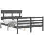 Gray solid wood bed frame with headboard 140x190 cm by vidaXL, Beds and slatted bases - Ref: Foro24-3195073, Price: 154,99 €,...