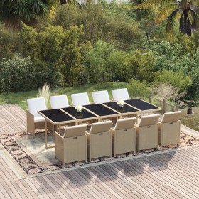 Set comedor de jardín 11 pzas con cojines ratán sintético beige de vidaXL, Conjuntos de jardín - Ref: Foro24-3095596, Precio:...