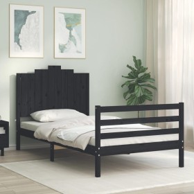 Estructura de cama con cabecero madera maciza negro 100x200 cm de vidaXL, Camas y somieres - Ref: Foro24-3194175, Precio: 126...