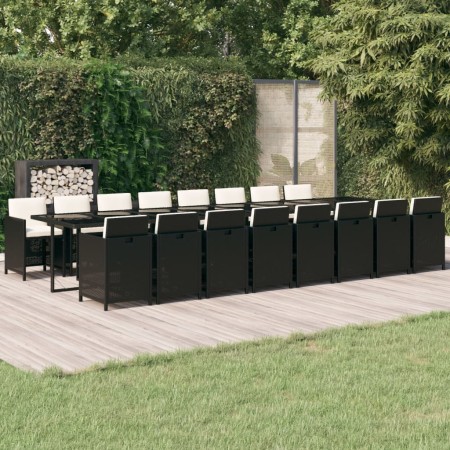 Set de muebles jardín 17 pzas con cojines ratán sintético negro de vidaXL, Conjuntos de jardín - Ref: Foro24-3095665, Precio:...