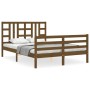 Double bed frame with honey brown wooden headboard by vidaXL, Beds and slatted bases - Ref: Foro24-3193929, Price: 157,99 €, ...