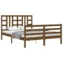 Double bed frame with honey brown wooden headboard by vidaXL, Beds and slatted bases - Ref: Foro24-3193929, Price: 157,99 €, ...