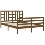 Double bed frame with honey brown wooden headboard by vidaXL, Beds and slatted bases - Ref: Foro24-3193929, Price: 157,99 €, ...