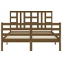 Double bed frame with honey brown wooden headboard by vidaXL, Beds and slatted bases - Ref: Foro24-3193929, Price: 157,99 €, ...