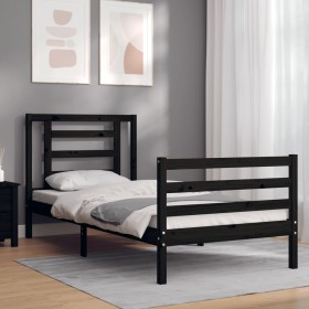 Estructura de cama con cabecero madera maciza negro 100x200 cm de vidaXL, Camas y somieres - Ref: Foro24-3194695, Precio: 114...