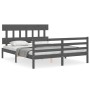 Double bed frame with gray solid wood headboard by vidaXL, Beds and slatted bases - Ref: Foro24-3195163, Price: 153,33 €, Dis...