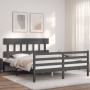 Double bed frame with gray solid wood headboard by vidaXL, Beds and slatted bases - Ref: Foro24-3195163, Price: 153,33 €, Dis...