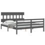 Double bed frame with gray solid wood headboard by vidaXL, Beds and slatted bases - Ref: Foro24-3195163, Price: 153,33 €, Dis...