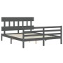 Double bed frame with gray solid wood headboard by vidaXL, Beds and slatted bases - Ref: Foro24-3195163, Price: 153,33 €, Dis...