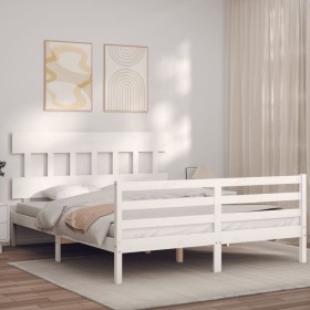 White solid wood bed frame with headboard 160x200 cm by vidaXL, Beds and slatted bases - Ref: Foro24-3195167, Price: 139,37 €...