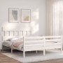 White solid wood bed frame with headboard 160x200 cm by vidaXL, Beds and slatted bases - Ref: Foro24-3195167, Price: 139,37 €...