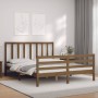 Double bed frame with honey brown wooden headboard by vidaXL, Beds and slatted bases - Ref: Foro24-3193864, Price: 147,99 €, ...