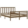 Double bed frame with honey brown wooden headboard by vidaXL, Beds and slatted bases - Ref: Foro24-3193864, Price: 147,99 €, ...