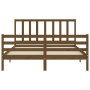 Double bed frame with honey brown wooden headboard by vidaXL, Beds and slatted bases - Ref: Foro24-3193864, Price: 147,99 €, ...