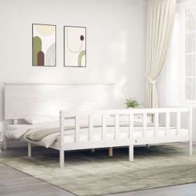 White solid wood bed frame with headboard 200x200 cm by vidaXL, Beds and slatted bases - Ref: Foro24-3193422, Price: 163,58 €...