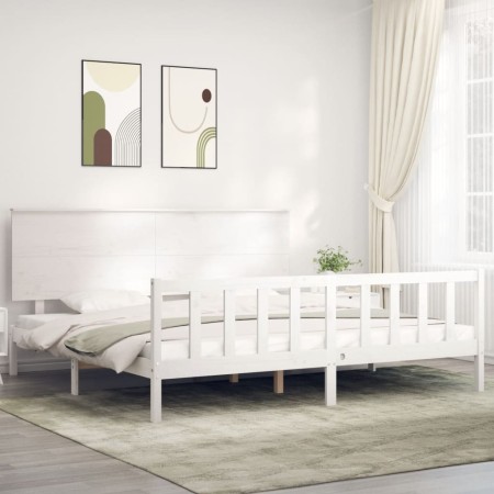 Estructura de cama con cabecero madera maciza blanco 200x200 cm de vidaXL, Camas y somieres - Ref: Foro24-3193422, Precio: 16...