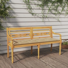 Batavia bench with beige cushion solid teak wood 150 cm by vidaXL, garden benches - Ref: Foro24-3100844, Price: 242,54 €, Dis...