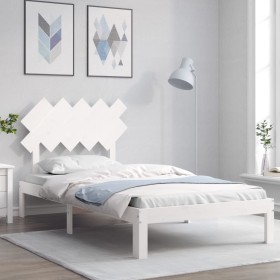 White solid wood bed frame with headboard 100x200 cm by vidaXL, Beds and slatted bases - Ref: Foro24-3193717, Price: 115,59 €...