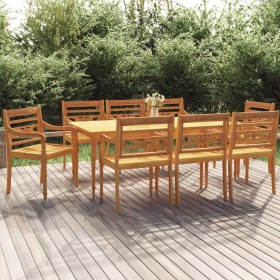 Juego de comedor para jardín 9 piezas madera maciza de teca de vidaXL, Conjuntos de jardín - Ref: Foro24-3100794, Precio: 1,0...