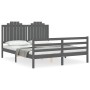 Double bed frame with gray solid wood headboard by vidaXL, Beds and slatted bases - Ref: Foro24-3194188, Price: 181,49 €, Dis...