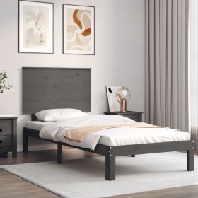 Gray solid wood bed frame with headboard 90x200 cm by vidaXL, Beds and slatted bases - Ref: Foro24-3193648, Price: 112,99 €, ...