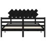 Bed frame with black solid wood headboard 140x190 cm by vidaXL, Beds and slatted bases - Ref: Foro24-3195270, Price: 156,99 €...