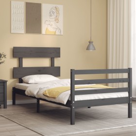 Gray solid wood bed frame with headboard 90x200 cm by vidaXL, Beds and slatted bases - Ref: Foro24-3195078, Price: 96,76 €, D...