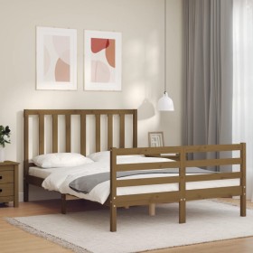 Honey brown solid wood bed frame and headboard 140x200 cm by vidaXL, Beds and slatted bases - Ref: Foro24-3193859, Price: 152...