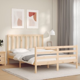 Bed frame with solid wood headboard 140x200 cm by vidaXL, Beds and slatted bases - Ref: Foro24-3193856, Price: 119,81 €, Disc...