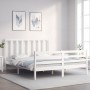 Double bed frame with white solid wood headboard by vidaXL, Beds and slatted bases - Ref: Foro24-3193797, Price: 141,44 €, Di...