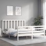 Double bed frame with white solid wood headboard by vidaXL, Beds and slatted bases - Ref: Foro24-3193797, Price: 141,44 €, Di...