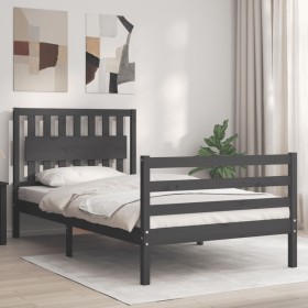 Gray solid wood bed frame with headboard 100x200 cm by vidaXL, Beds and slatted bases - Ref: Foro24-3194303, Price: 121,41 €,...