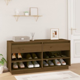 Mueble zapatero de madera maciza pino marrón miel 110x34x52 cm de vidaXL, Zapateros y organizadores de calzado - Ref: Foro24-...