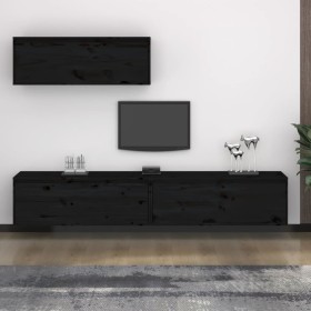 Muebles para TV 3 piezas madera maciza de pino negro de vidaXL, Muebles TV - Ref: Foro24-3100143, Precio: 221,99 €, Descuento: %