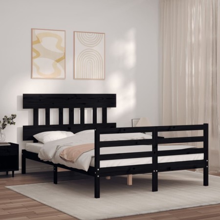 Estructura de cama con cabecero madera maciza negro 140x190 cm de vidaXL, Camas y somieres - Ref: Foro24-3195140, Precio: 153...