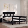 Bed frame with black solid wood headboard 140x190 cm by vidaXL, Beds and slatted bases - Ref: Foro24-3195140, Price: 153,26 €...